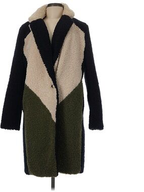 J. Crew Colorblock Sherpa Long Coat - Navy, Cream & Olive